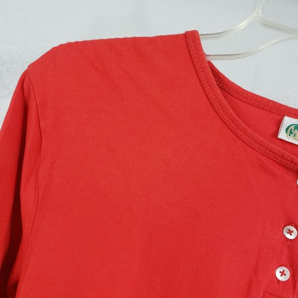 Collections Etc Women's Red Henley Christmas Tree Long Sleeve Shirt Top Blouse - Picture 3 of 11